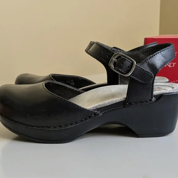 Dansko Black Leather Mary Jane Clog with Ankle Strap - Picture 7 of 7